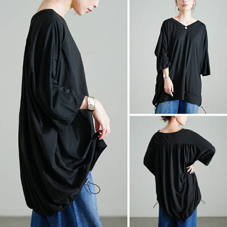大きいサイズ レディース Vネックバックドロストチュニック　bai-0188