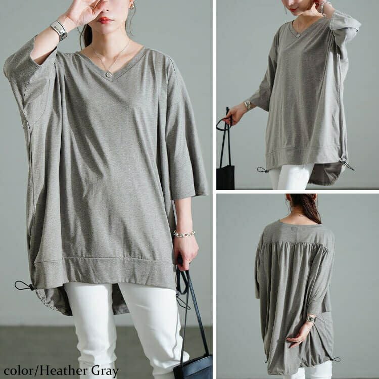 大きいサイズ レディース Vネックバックドロストチュニック　bai-0188