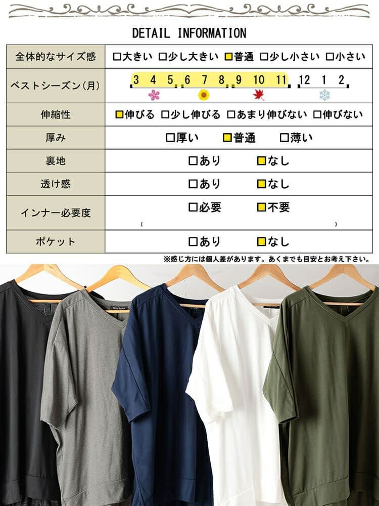 大きいサイズ レディース Vネックバックドロストチュニック　bai-0188