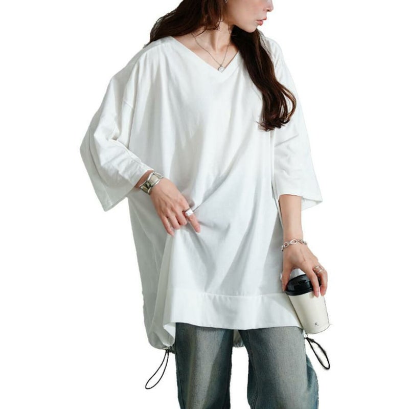 大きいサイズ レディース Vネックバックドロストチュニック　bai-0188 ホワイト