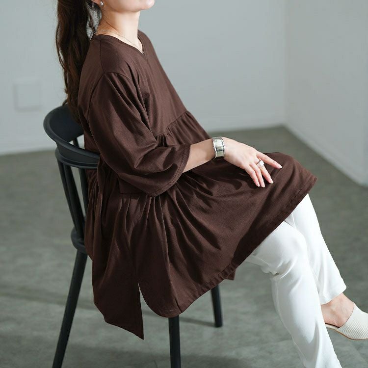 大きいサイズ レディース Vネックフレアスリーブペプラムチュニック　bai-0185