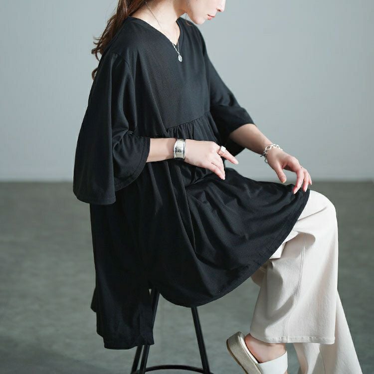 大きいサイズ レディース Vネックフレアスリーブペプラムチュニック　bai-0185