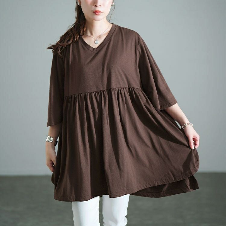 大きいサイズ レディース Vネックフレアスリーブペプラムチュニック　bai-0185