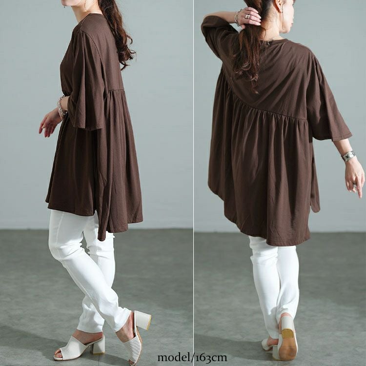 大きいサイズ レディース Vネックフレアスリーブペプラムチュニック　bai-0185