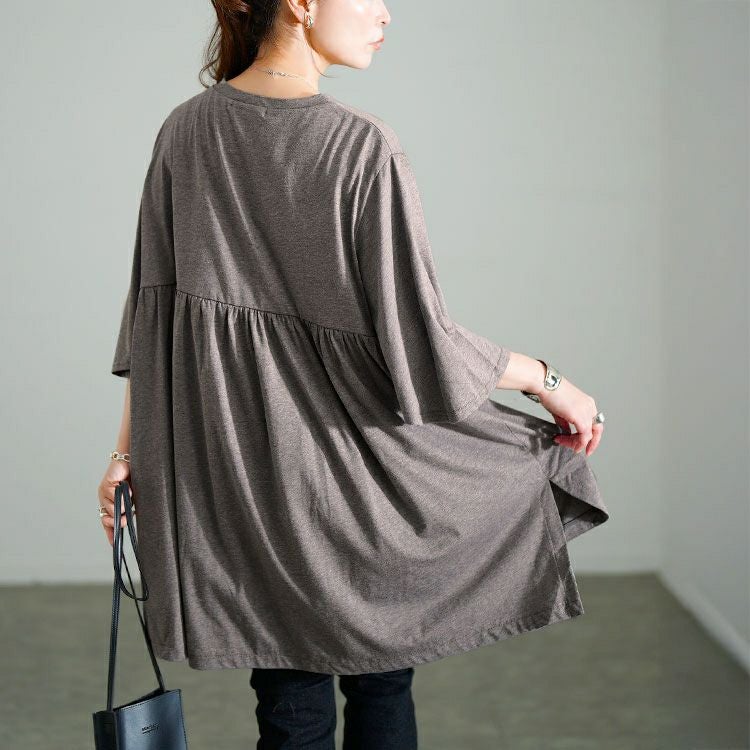 大きいサイズ レディース Vネックフレアスリーブペプラムチュニック　bai-0185