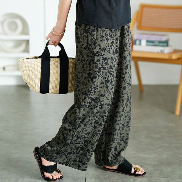 大きいサイズ レディース 花柄楊柳ワイドパンツ　maru-30191 【メール便可】