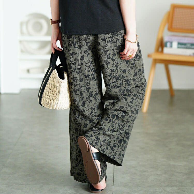 大きいサイズ レディース 花柄楊柳ワイドパンツ　maru-30191 【メール便可】