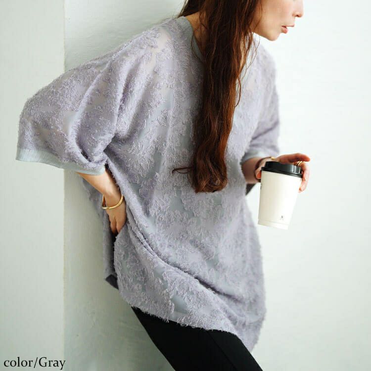 大きいサイズ レディース シフォンジャガードVネックワイドチュニック　maru-30189 【メール便可】