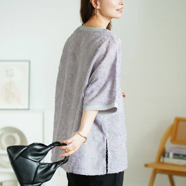 大きいサイズ レディース シフォンジャガードVネックワイドチュニック　maru-30189 【メール便可】