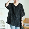 大きいサイズ レディース シフォンジャガードVネックワイドチュニック　maru-30189 【メール便可】 ブラック