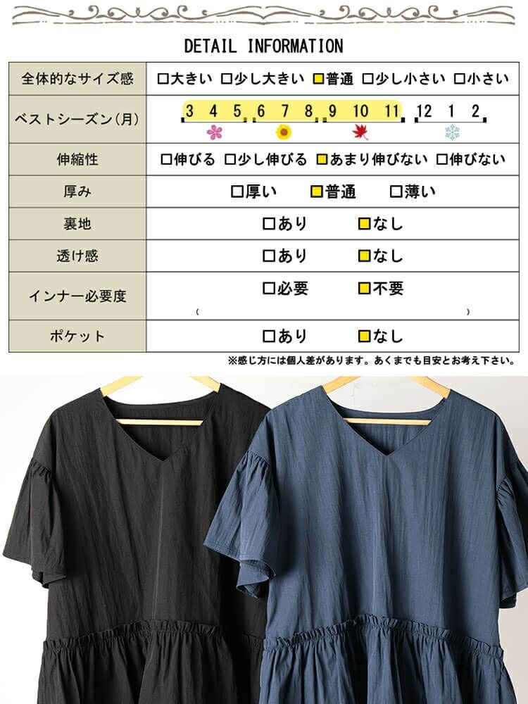 大きいサイズ レディース 接触冷感Vネックフリルペプラムチュニック　maru-30179 【メール便可】