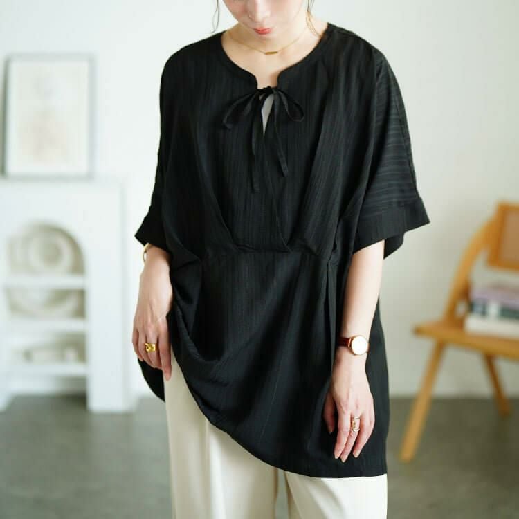 大きいサイズ レディース 3wayウエストタックドルマンチュニック　maru-30178 【メール便可】 ブラック