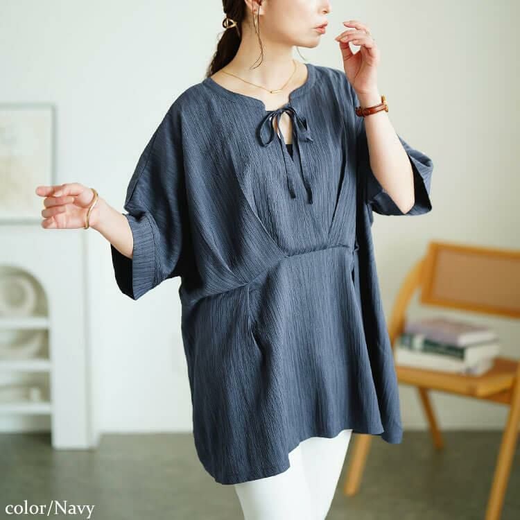 大きいサイズ レディース 3wayウエストタックドルマンチュニック　maru-30178 【メール便可】 ネイビー