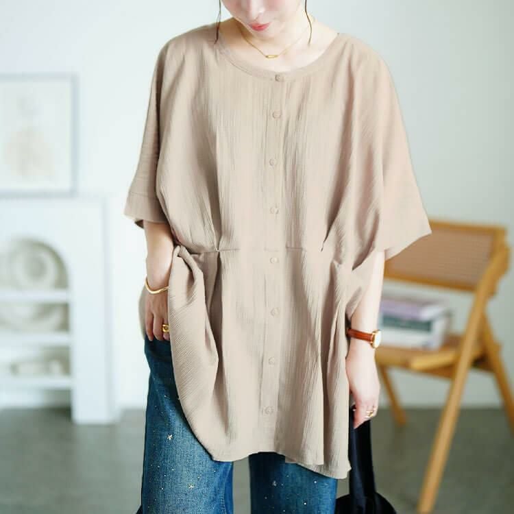 大きいサイズ レディース 3wayウエストタックドルマンチュニック　maru-30178 【メール便可】 グレージュ