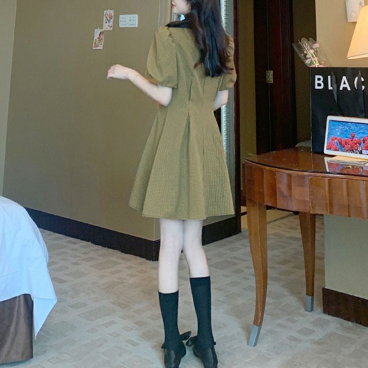 大きいサイズ レディース リボン襟付きウエストタックミニワンピース　goldy-1714【メール便可】