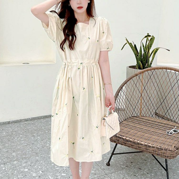 大きいサイズ レディース プチフラワー刺繍ミディ丈ワンピース　goldy-1715【メール便可】