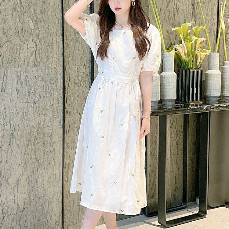 大きいサイズ レディース プチフラワー刺繍ミディ丈ワンピース　goldy-1715【メール便可】