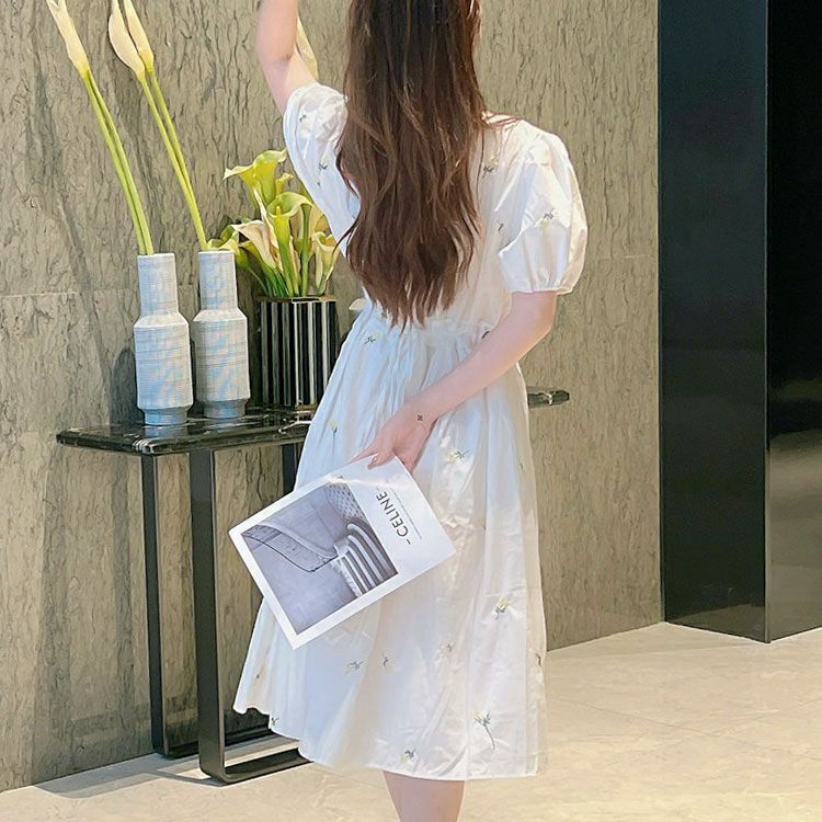 大きいサイズ レディース プチフラワー刺繍ミディ丈ワンピース　goldy-1715【メール便可】