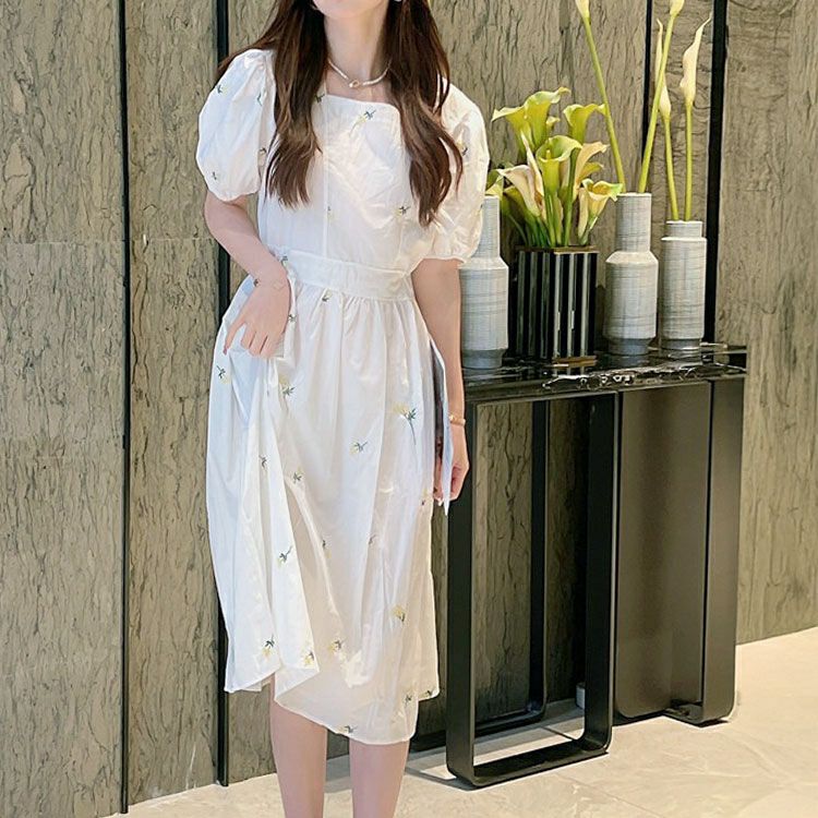 大きいサイズ レディース プチフラワー刺繍ミディ丈ワンピース　goldy-1715【メール便可】