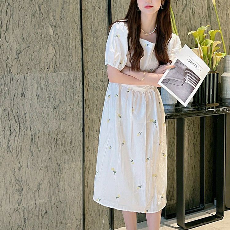 大きいサイズ レディース プチフラワー刺繍ミディ丈ワンピース　goldy-1715【メール便可】