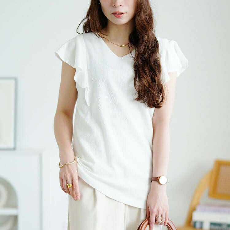 大きいサイズ レディース VネックフレアフレンチスリーブTシャツ　wk-0550 【メール便可】