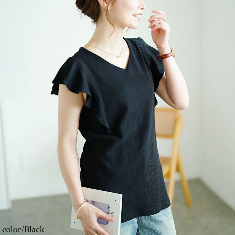 大きいサイズ レディース VネックフレアフレンチスリーブTシャツ　wk-0550 【メール便可】