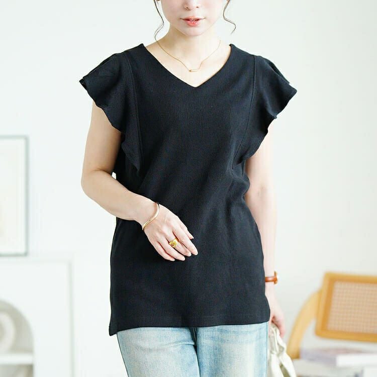 大きいサイズ レディース VネックフレアフレンチスリーブTシャツ　wk-0550 【メール便可】