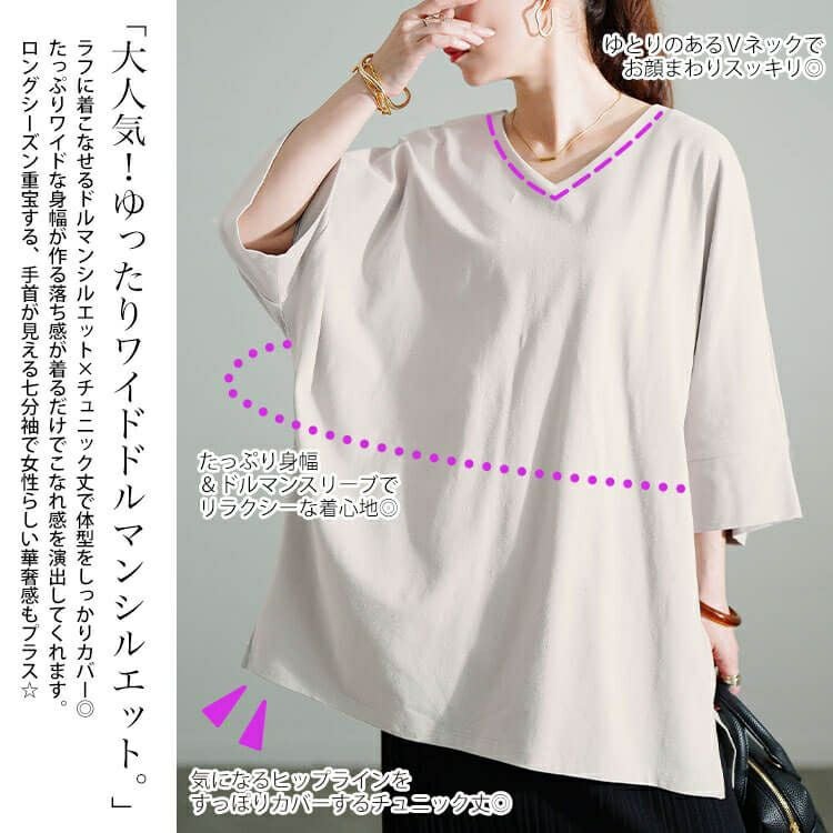 大きいサイズ レディース Vネックコットンドルマンチュニック　sw-0796 【メール便可】