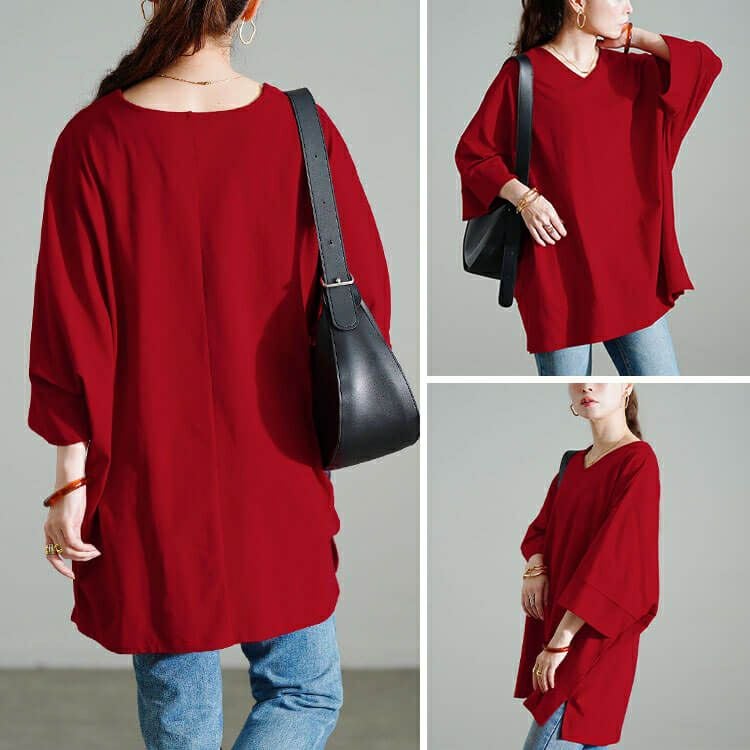 大きいサイズ レディース Vネックコットンドルマンチュニック　sw-0796 【メール便可】