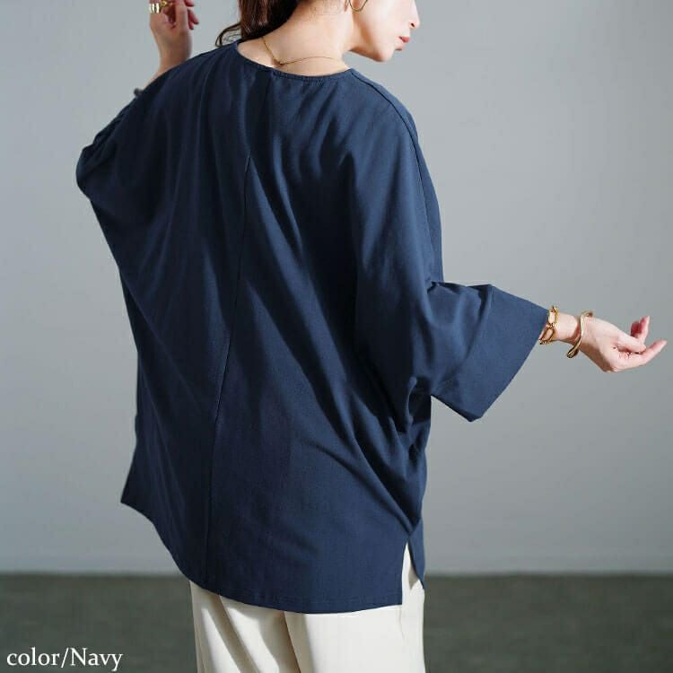 大きいサイズ レディース Vネックコットンドルマンチュニック　sw-0796 【メール便可】