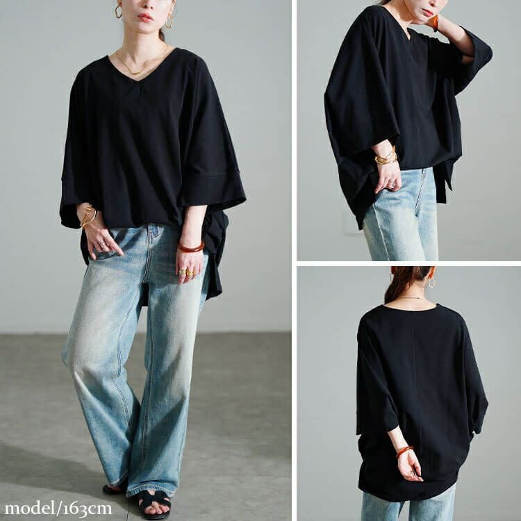 大きいサイズ レディース Vネックコットンドルマンチュニック　sw-0796 【メール便可】