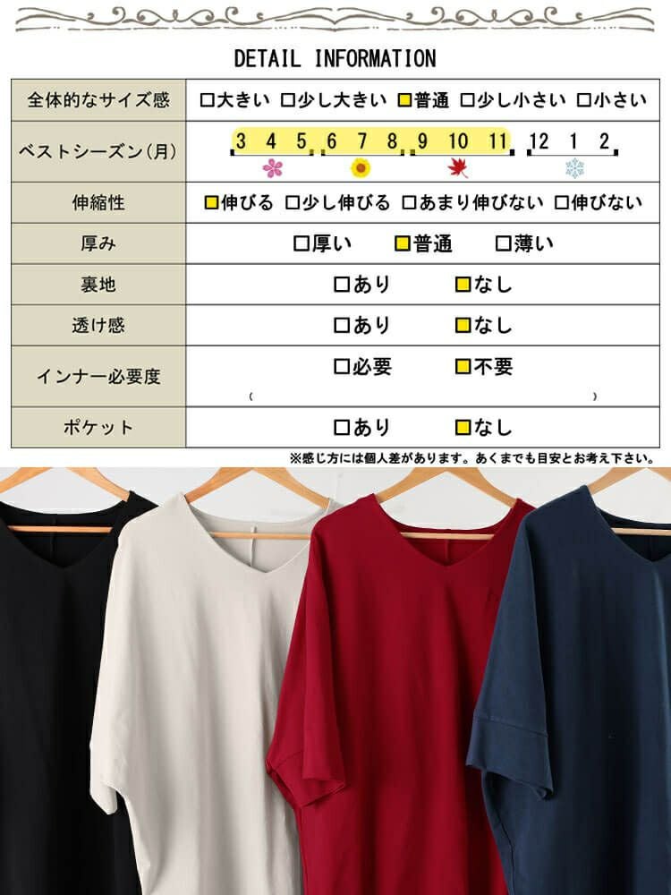 大きいサイズ レディース Vネックコットンドルマンチュニック　sw-0796 【メール便可】