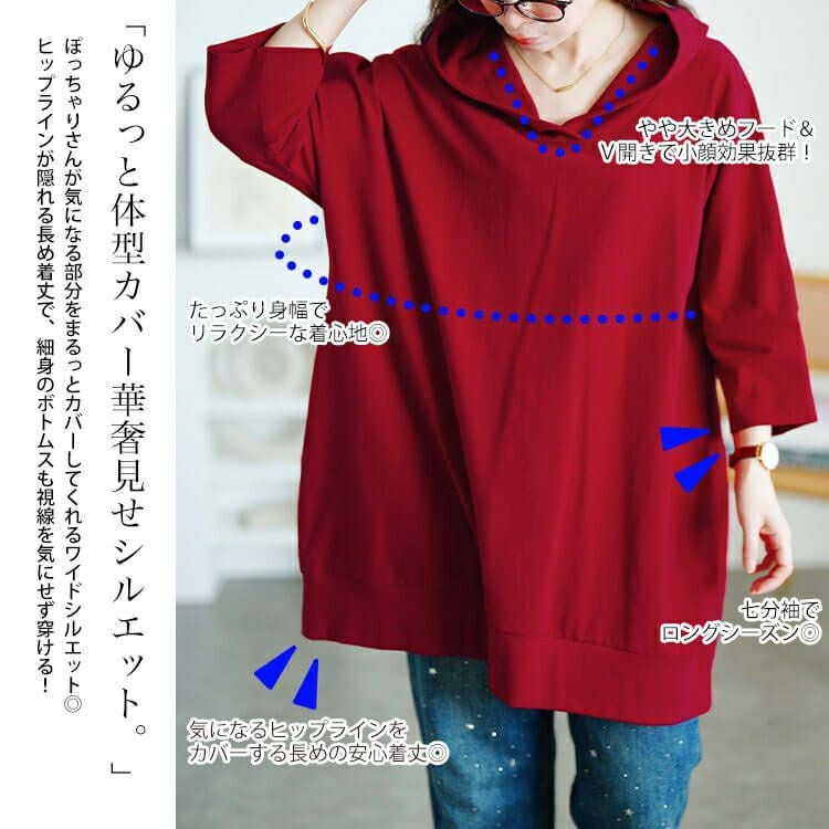 大きいサイズ レディース ストレッチコットンチュニックパーカー　sw-0795