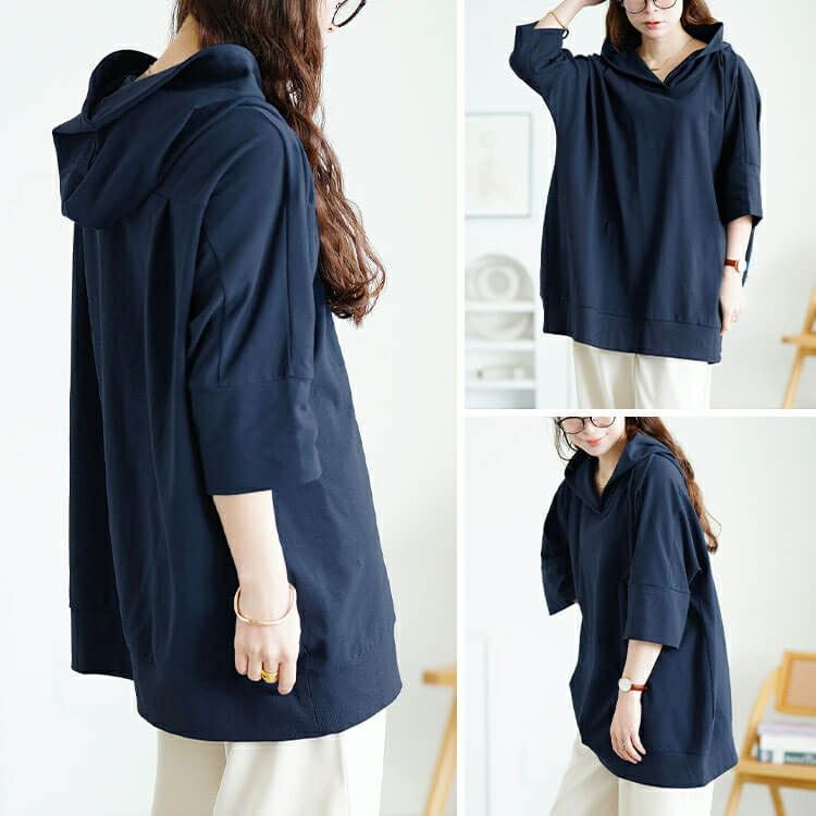 大きいサイズ レディース ストレッチコットンチュニックパーカー　sw-0795