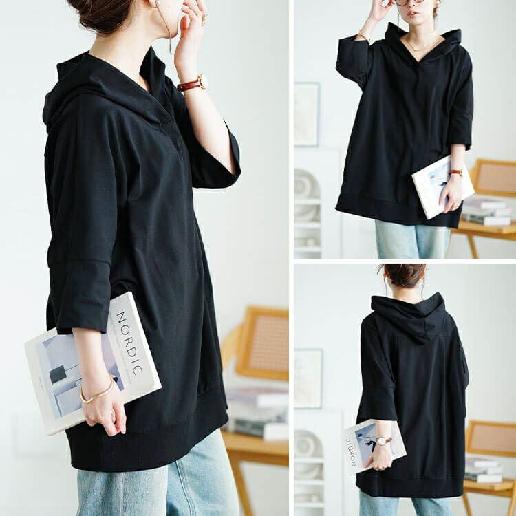 大きいサイズ レディース ストレッチコットンチュニックパーカー　sw-0795