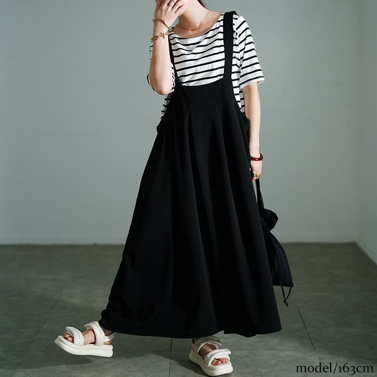 大きいサイズ レディース タックフレアジャンパースカート　sw-0790 ブラック