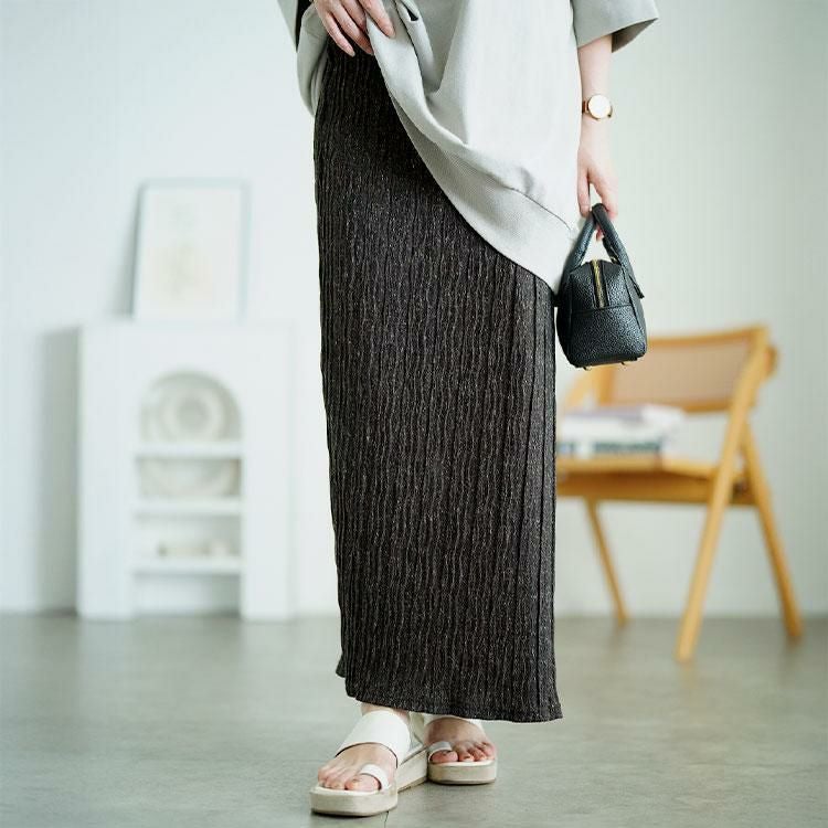 大きいサイズ レディース ウェーブランダムプリーツナロースカート　jp558 ブラック