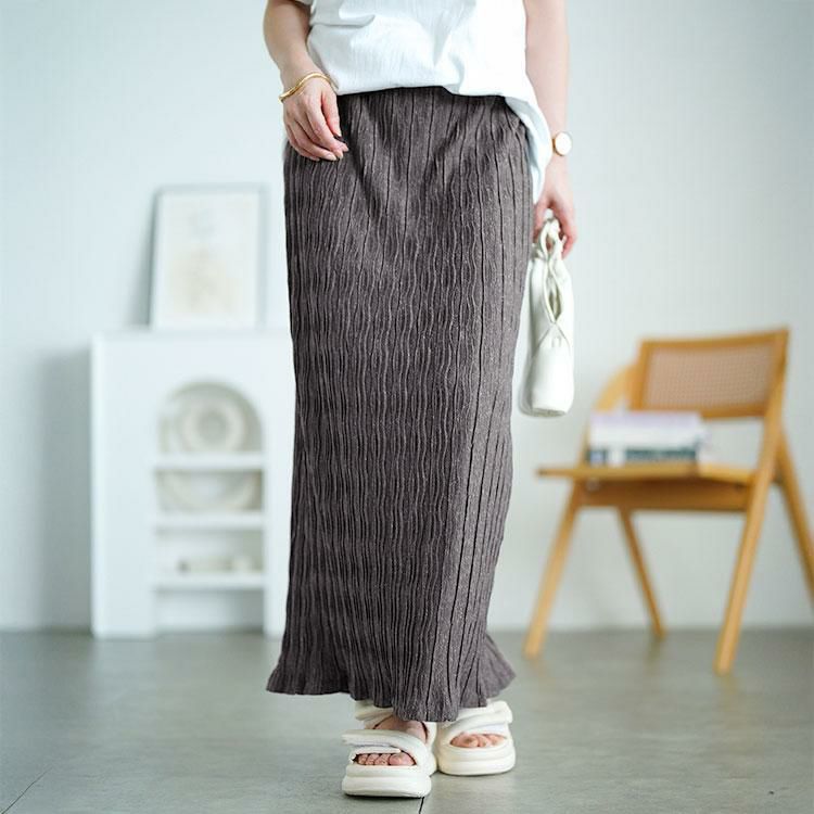 大きいサイズ レディース ウェーブランダムプリーツナロースカート　jp558 グレー