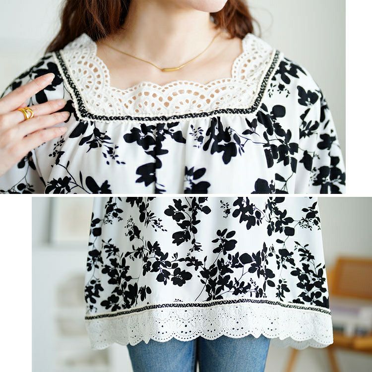 大きいサイズ レディース レース切り替え花柄チュニック　jp539 【メール便可】