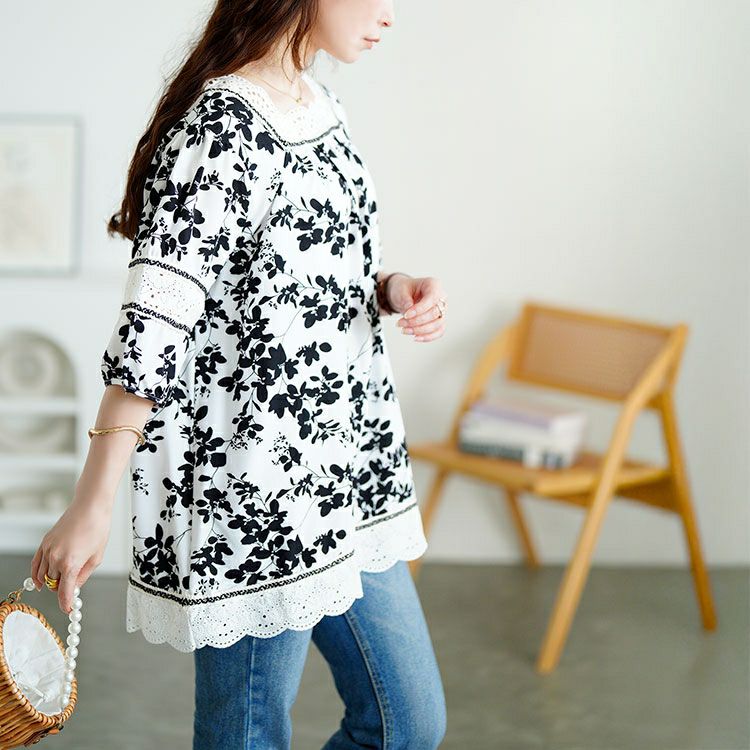 大きいサイズ レディース レース切り替え花柄チュニック　jp539 【メール便可】