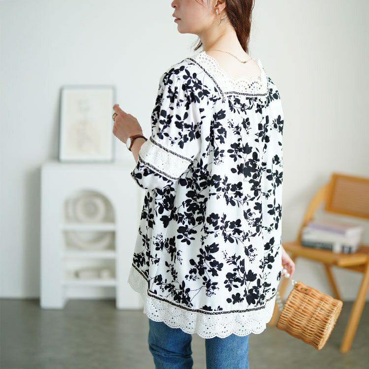 大きいサイズ レディース レース切り替え花柄チュニック　jp539 【メール便可】