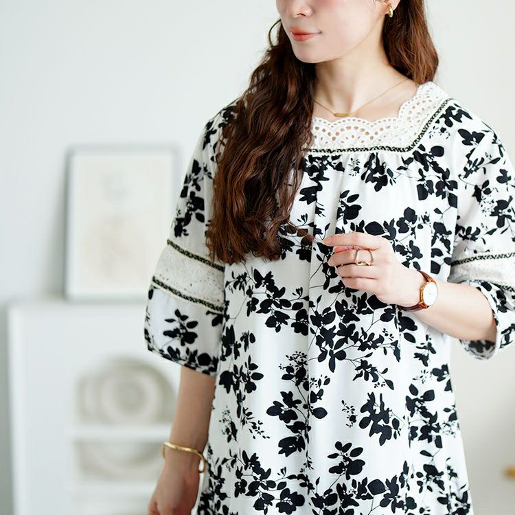 大きいサイズ レディース レース切り替え花柄チュニック　jp539 【メール便可】