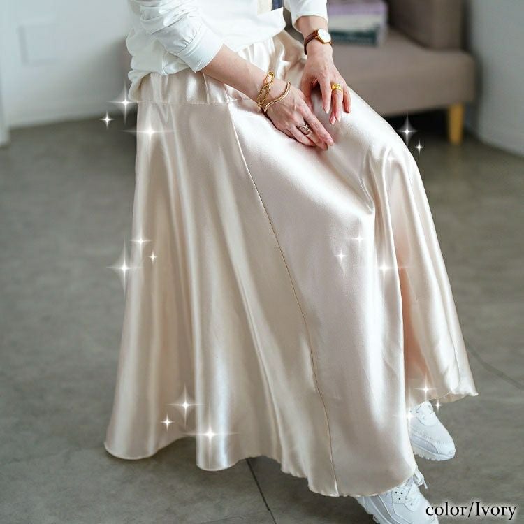 大きいサイズ レディース ヨーク切り替えフレアサテンスカート　maru-30163