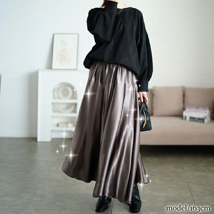 大きいサイズ レディース ヨーク切り替えフレアサテンスカート　maru-30163