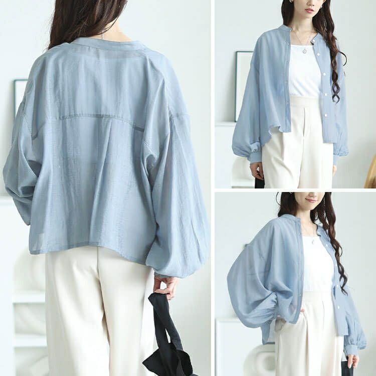 大きいサイズ レディース ボリュームスリーブクロップドシアーブラウス　maru-30167 【メール便可】