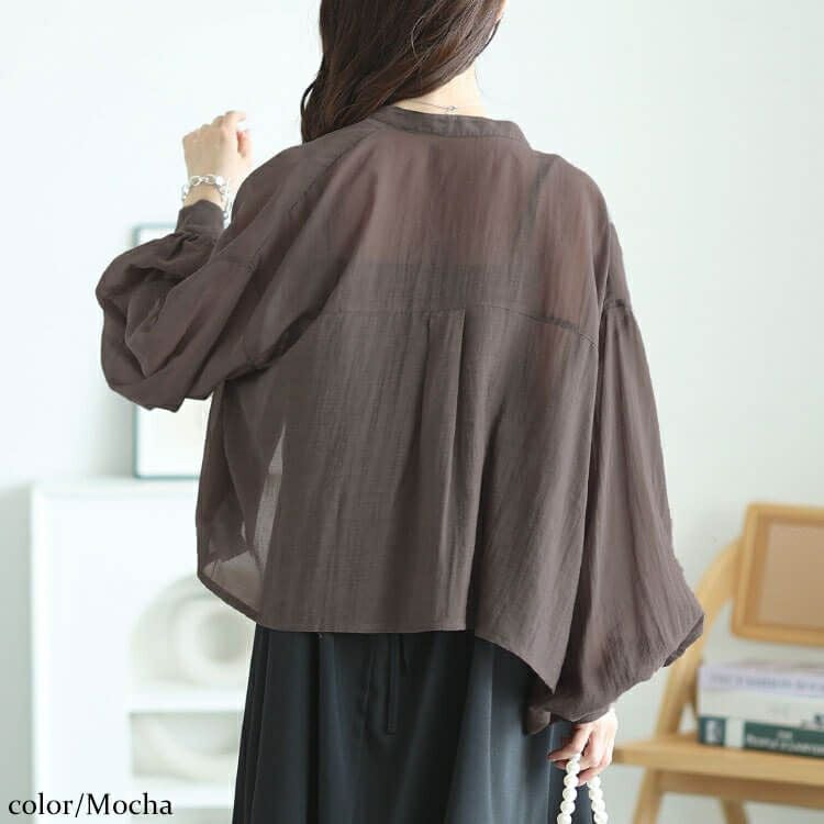 大きいサイズ レディース ボリュームスリーブクロップドシアーブラウス　maru-30167 【メール便可】