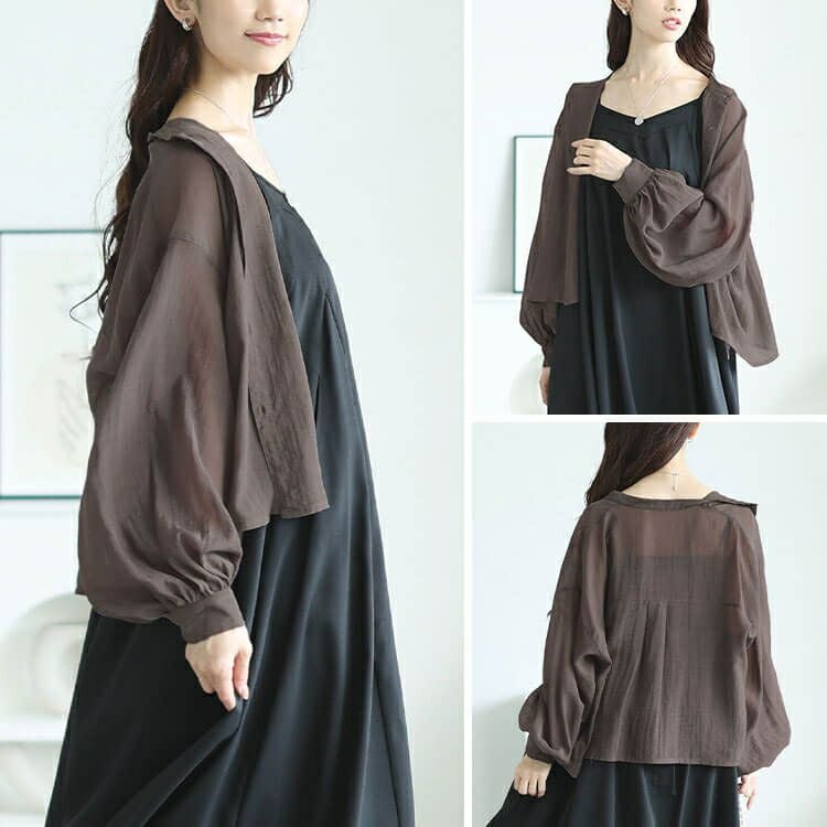 大きいサイズ レディース ボリュームスリーブクロップドシアーブラウス　maru-30167 【メール便可】