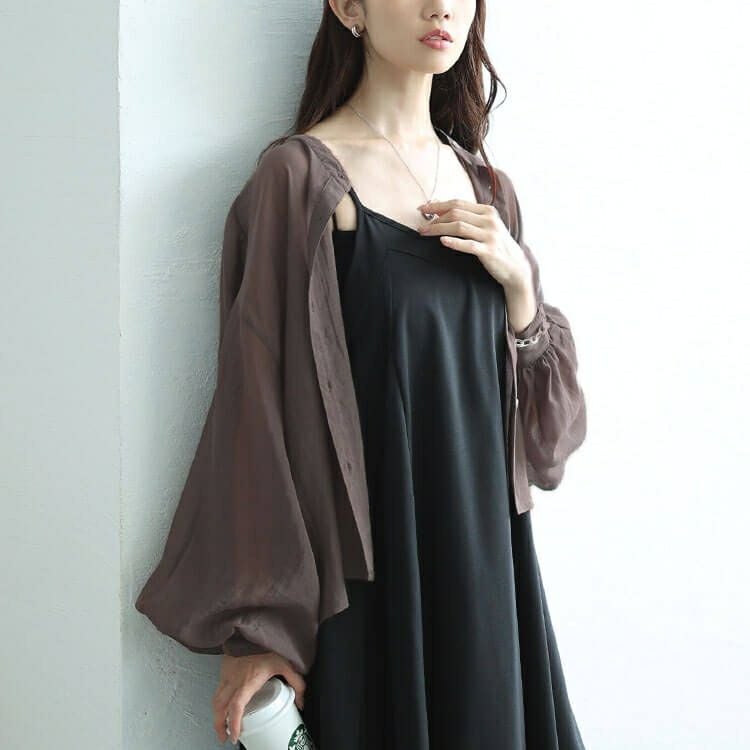 大きいサイズ レディース ボリュームスリーブクロップドシアーブラウス　maru-30167 【メール便可】