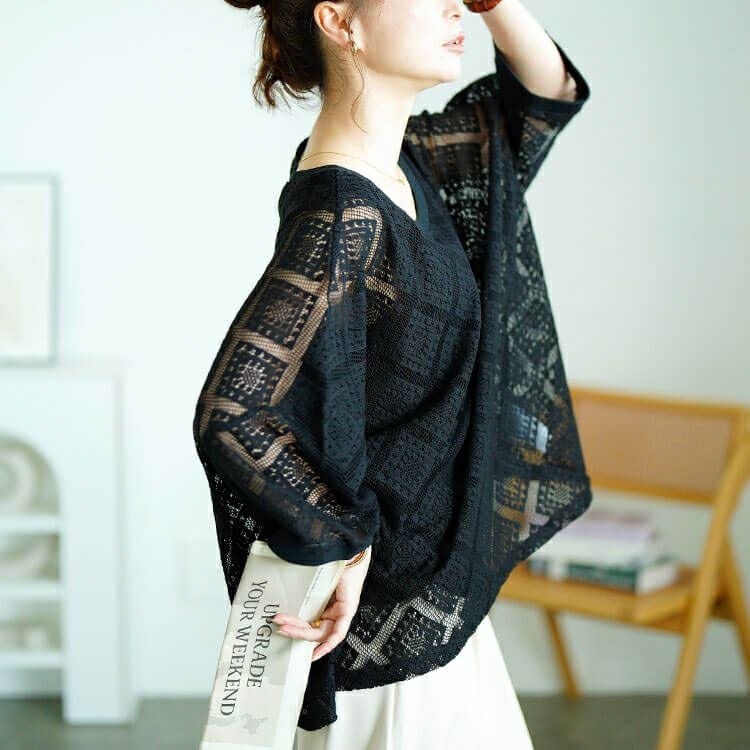 大きいサイズ レディース ラッセルレースワイドプルオーバー　maru-30192 【メール便可】