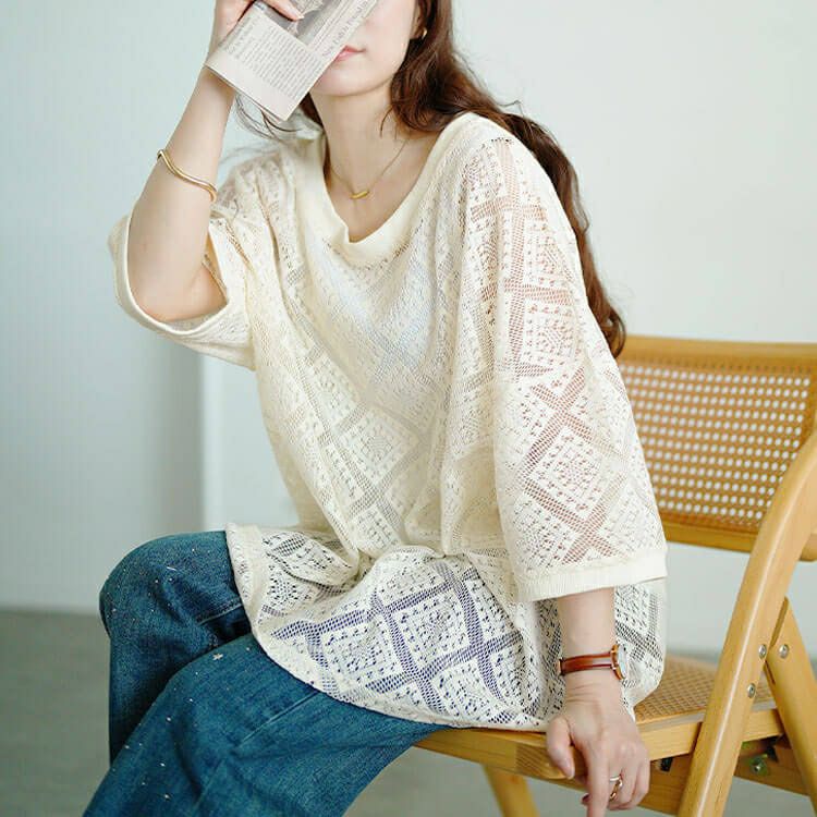 大きいサイズ レディース ラッセルレースワイドプルオーバー　maru-30192 【メール便可】